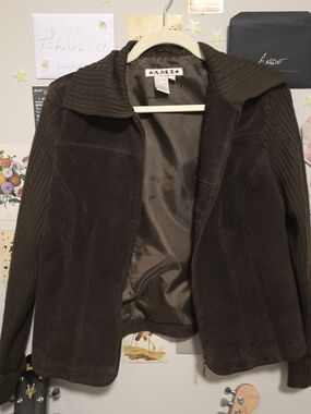 AMI Women's Brown Suede & Knit Jacket (WOMENS M)